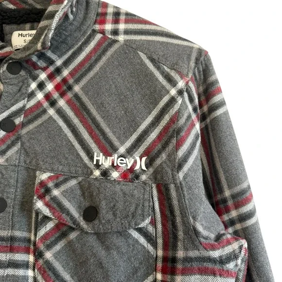 Hurley Sherpa Lined Snap Buttons w/ Pockets‎ 100% Cotton Shacket Men Size S #418 - Picture 5 of 11